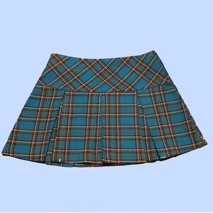 Vintage 90s empire records pleated mini skirt blue and brown small